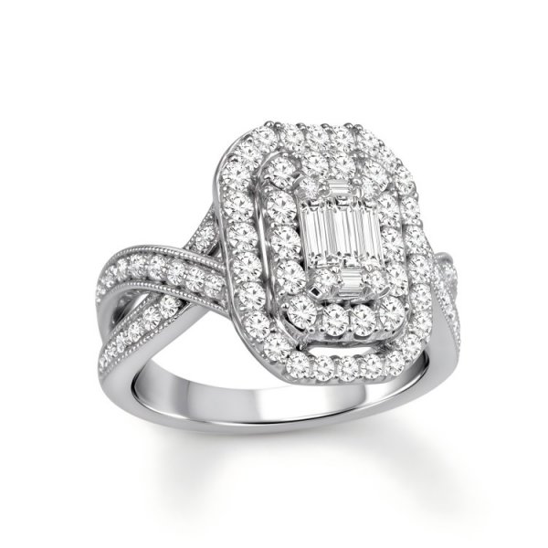Previously Owned Crystal Engagement Ring Round/Baguette Titanium steel